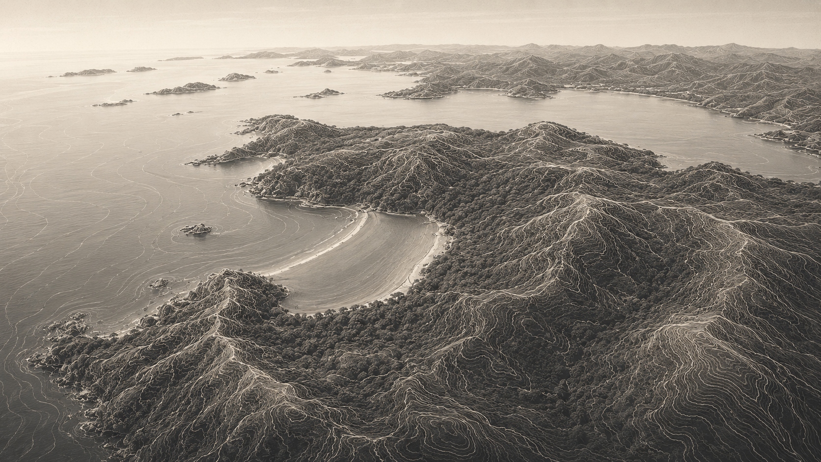 Aerial view of coastal landscape