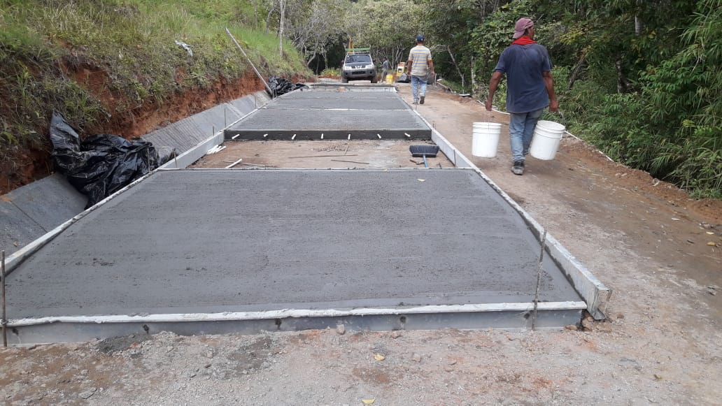 Concrete road under construction process. Boca Chica, Chiriqui.