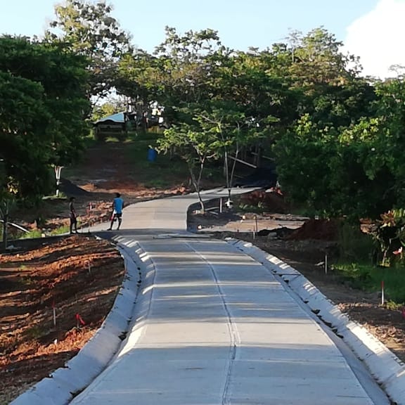800 meters Concrete road under construction process. Boca Chica, Chiriqui.