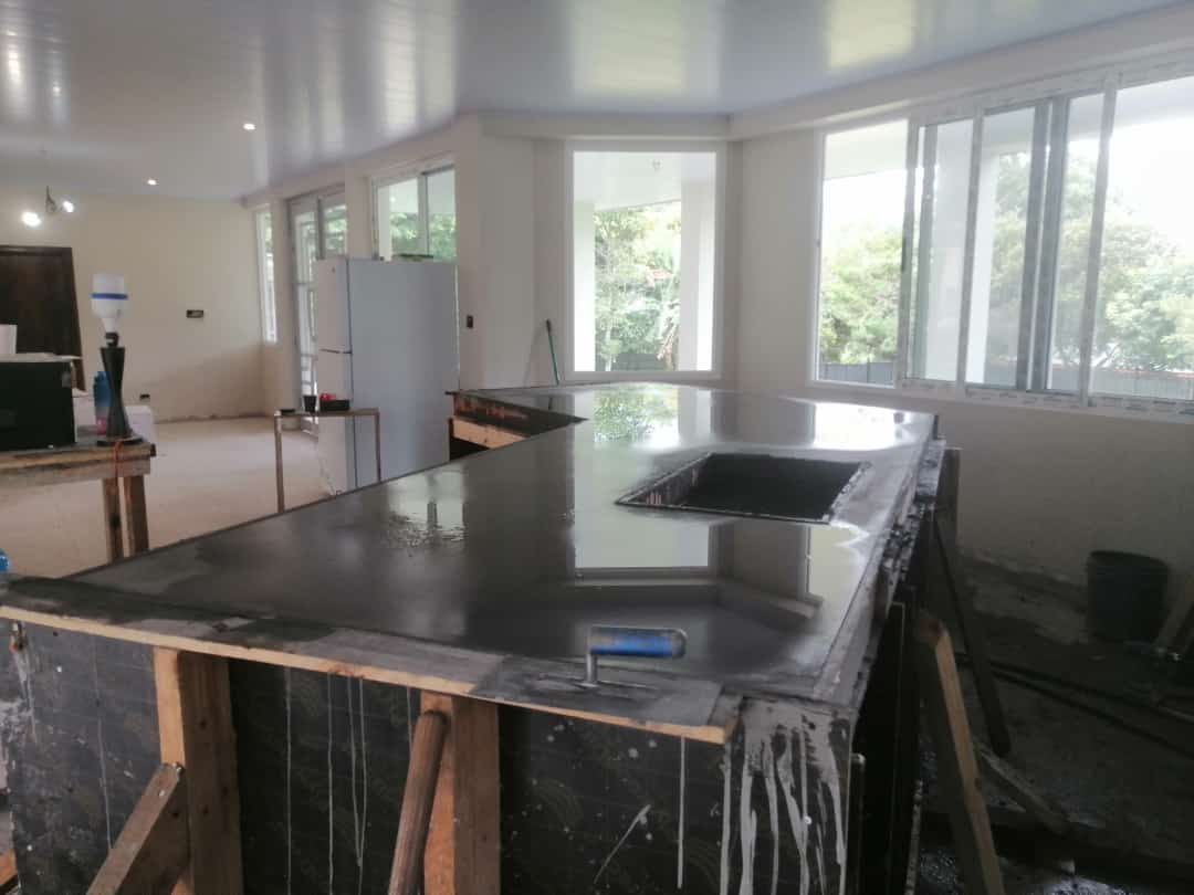 Villa 1st Floor Custom Polished Concrete Kitchen progress, Boquete, Chiriquí Province.